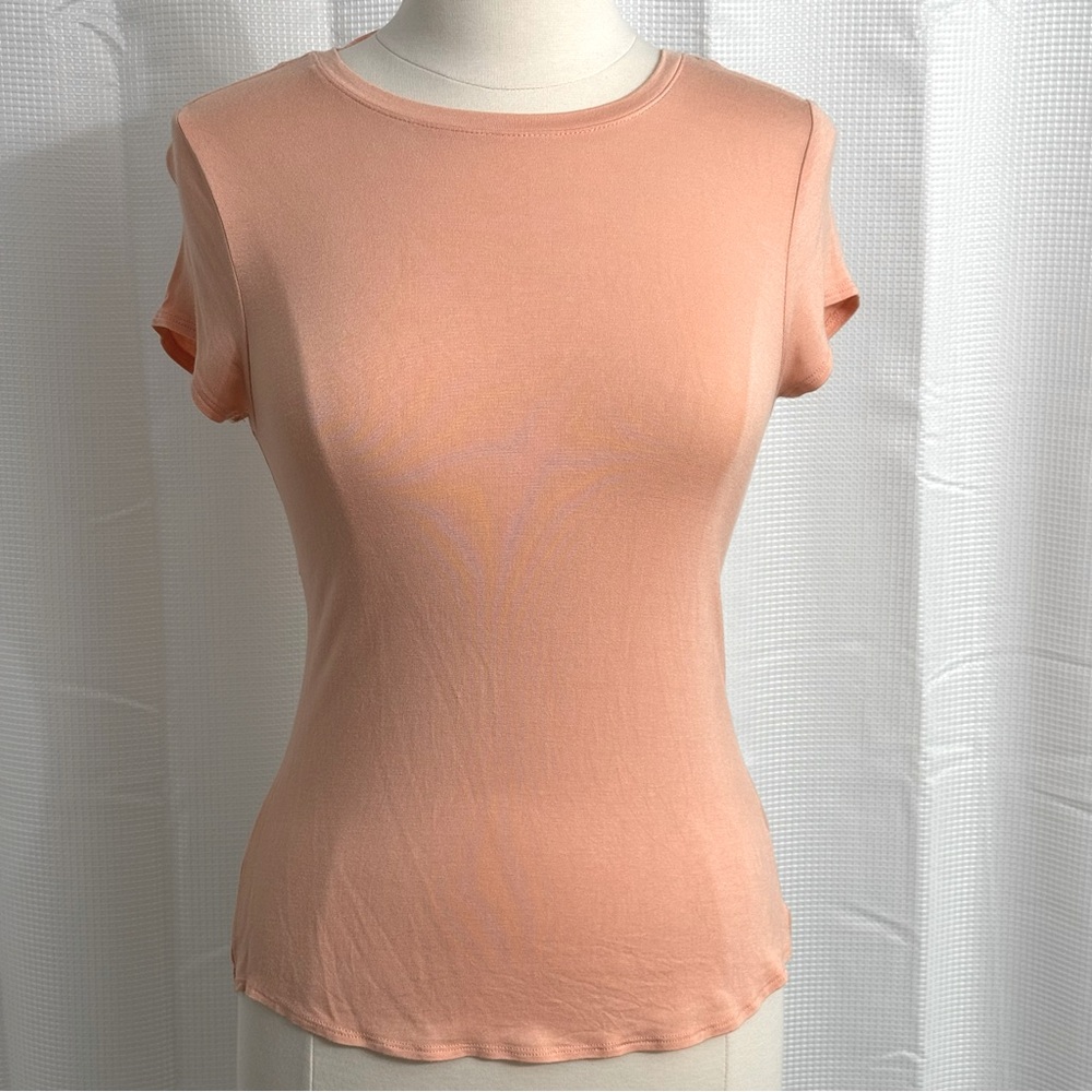 George Capped Sleeves Soft Comfy Tee, Back Cut-out Detail, Coral/Peach, Size S/P